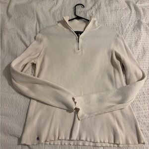 Ralph Lauren Ivory Ribbed Half-Zip Turtleneck Sweater